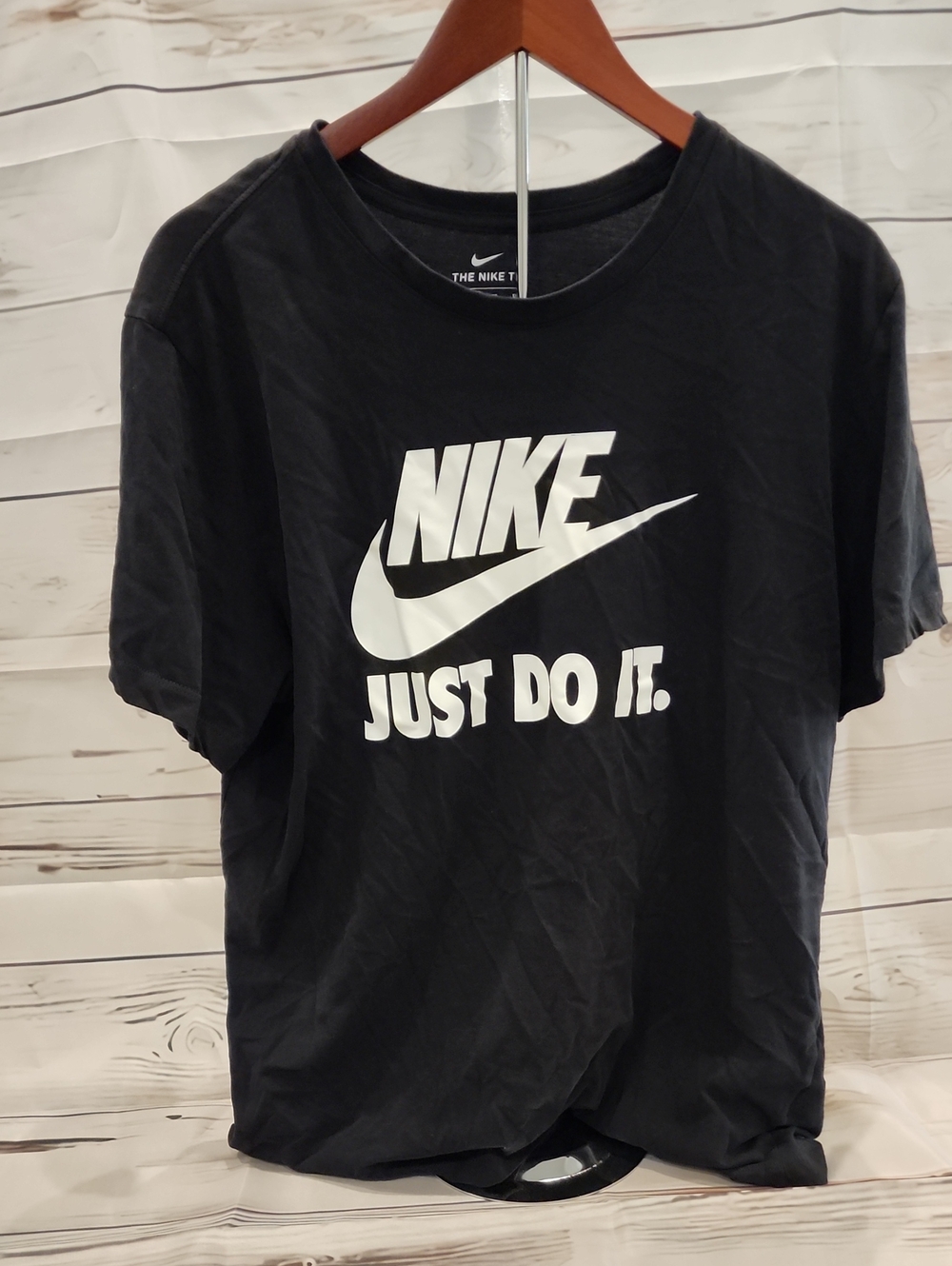 Nike Black T-Shirt with White Swoosh and 'Just Do It.'